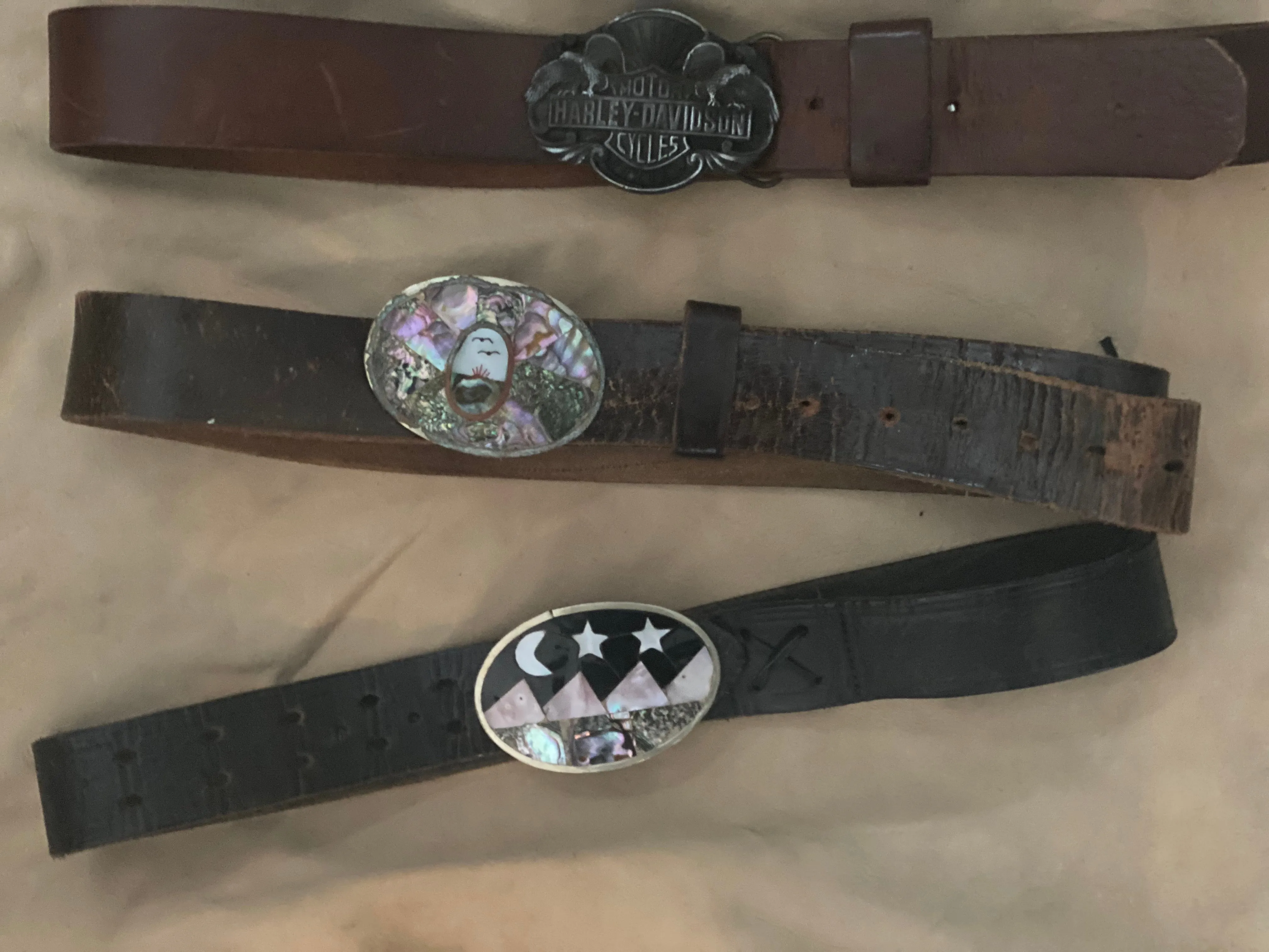 Star scape vintage abalone belt