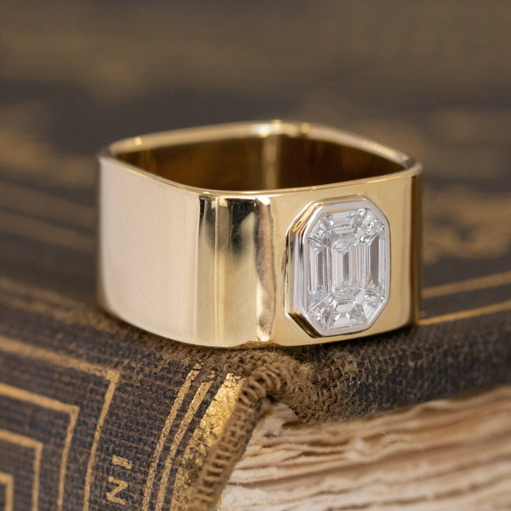 Step Cut Mosaic Geometric Band, Yellow Gold