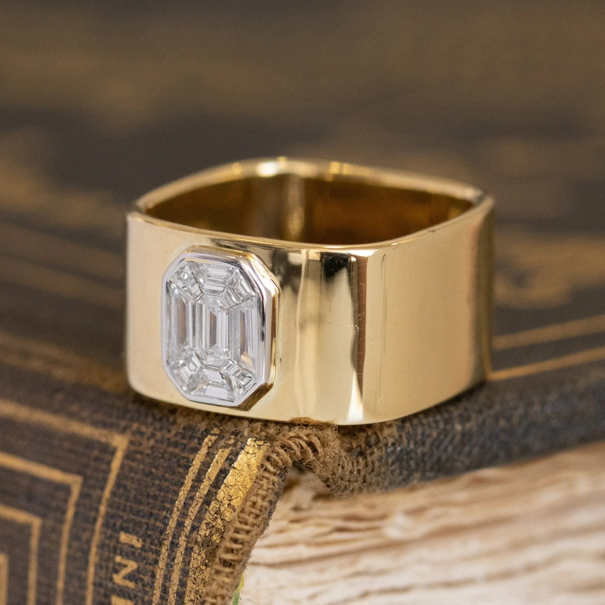 Step Cut Mosaic Geometric Band, Yellow Gold