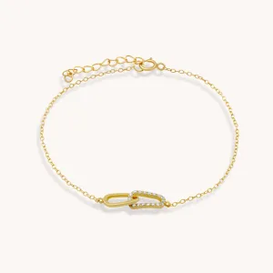 Sterling Silver Eternal Lock CZ Dainty Bracelet, Gold