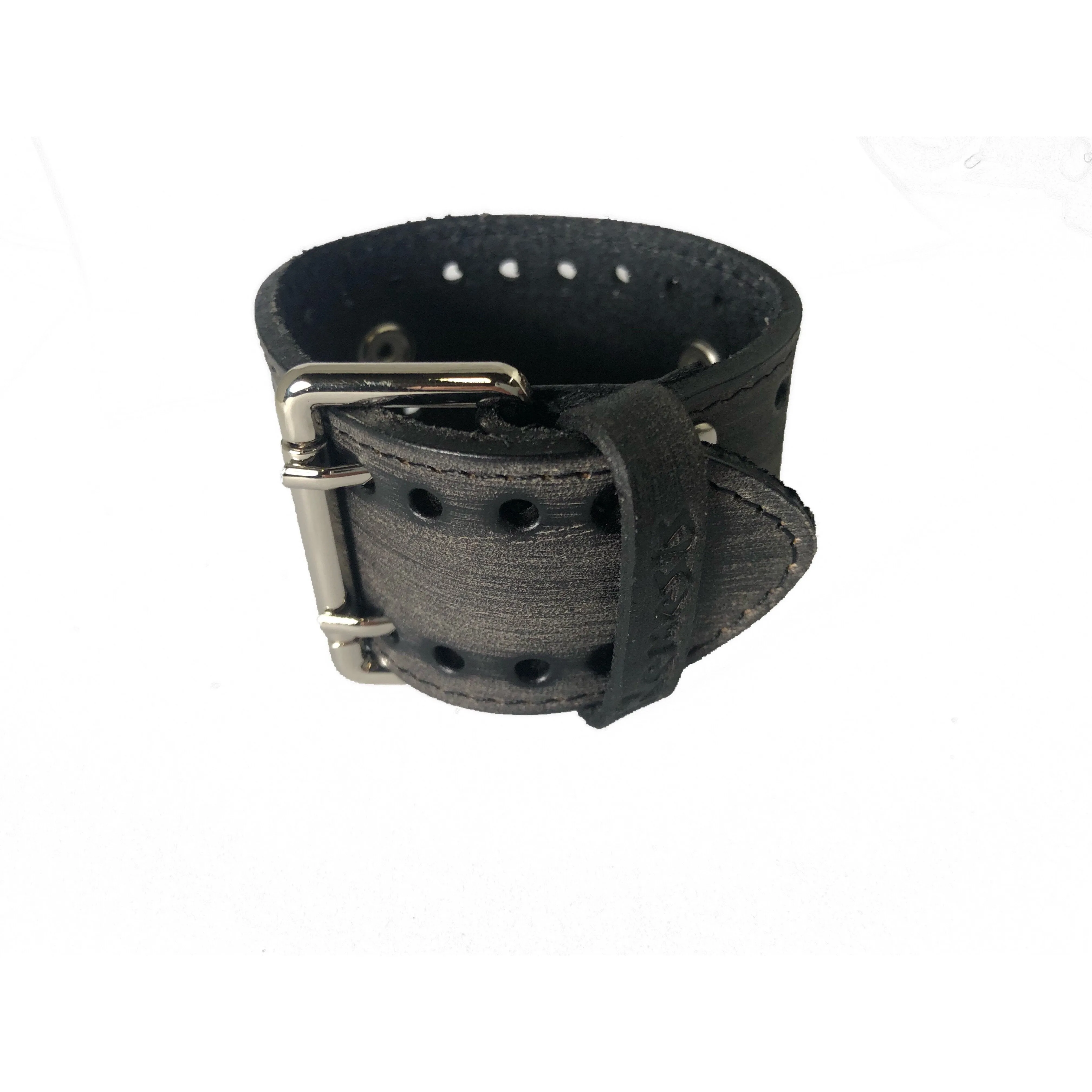 Stitched Perforated Distressed Leather Cuff