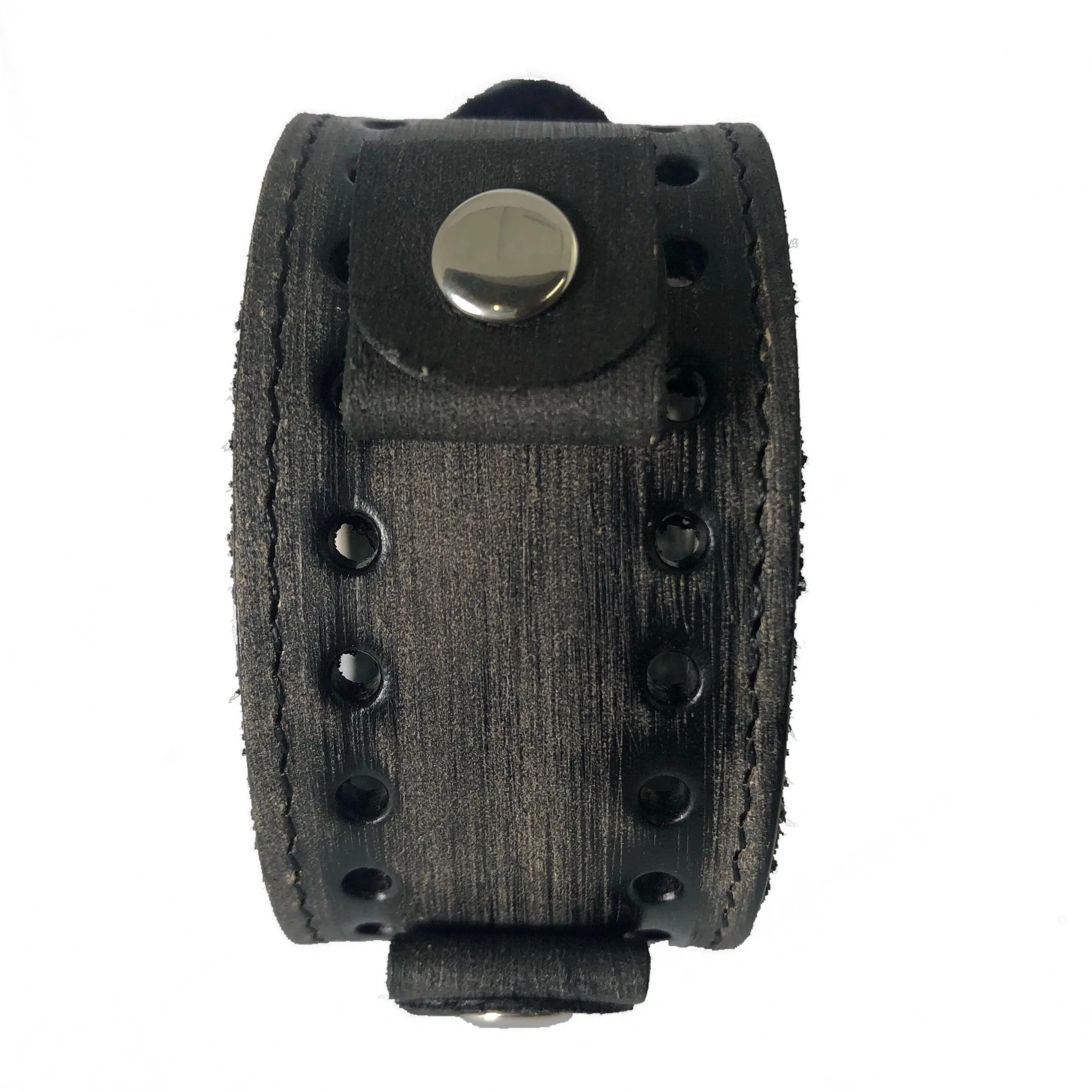 Stitched Perforated Distressed Leather Cuff