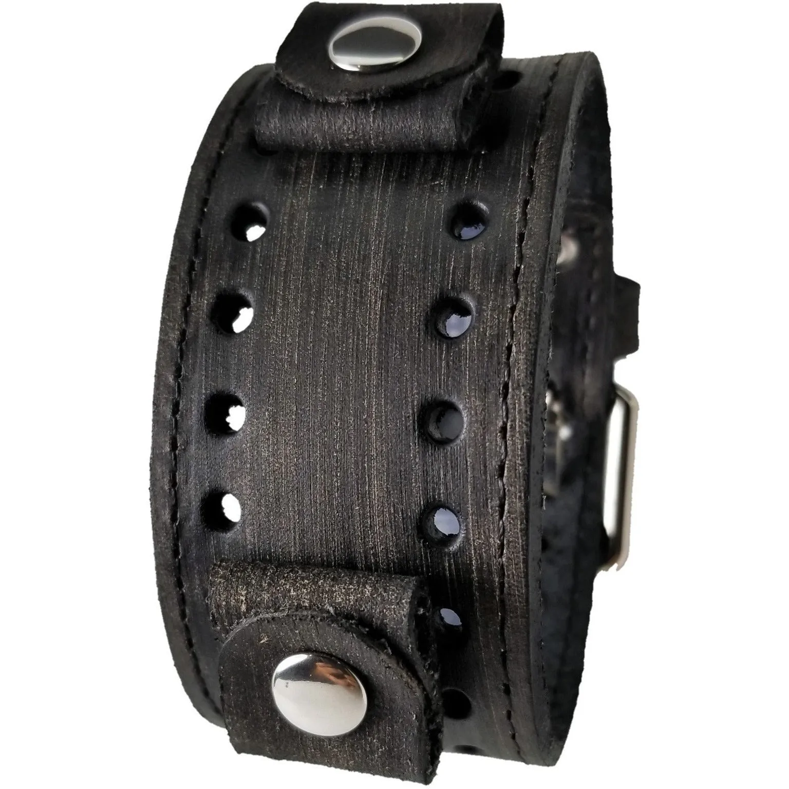 Stitched Perforated Distressed Leather Cuff