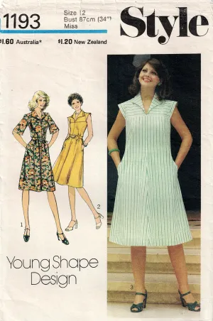 Style 1193 Womens Yoked Dress with Pockets 1970s Vintage Sewing Pattern Size 12 Bust 34 inches
