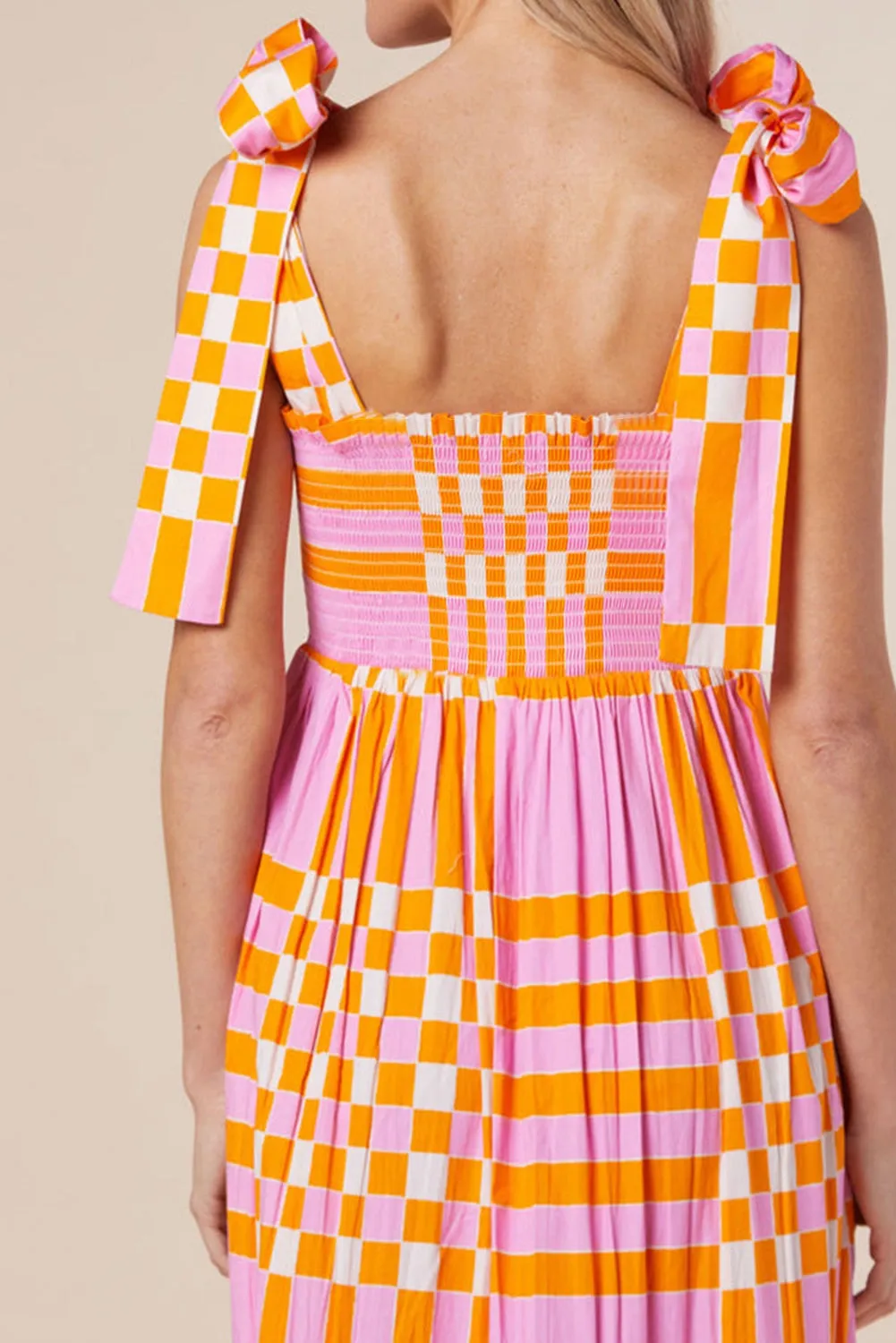 SYNZ Color Block Patchwork Tie Shoulder Dress