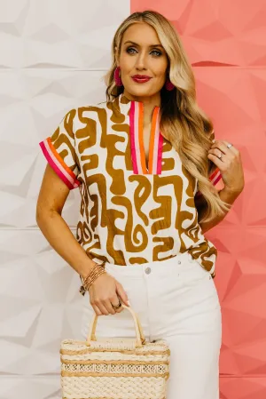 The Antonio Zip Up Printed Woven Top