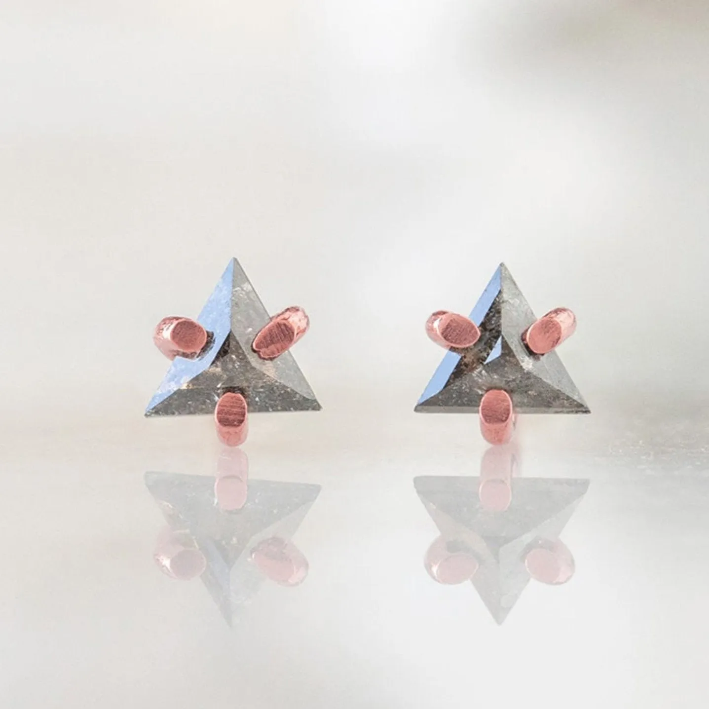The Black Diamond Trillion Stud Earrings | 14K Rose Gold