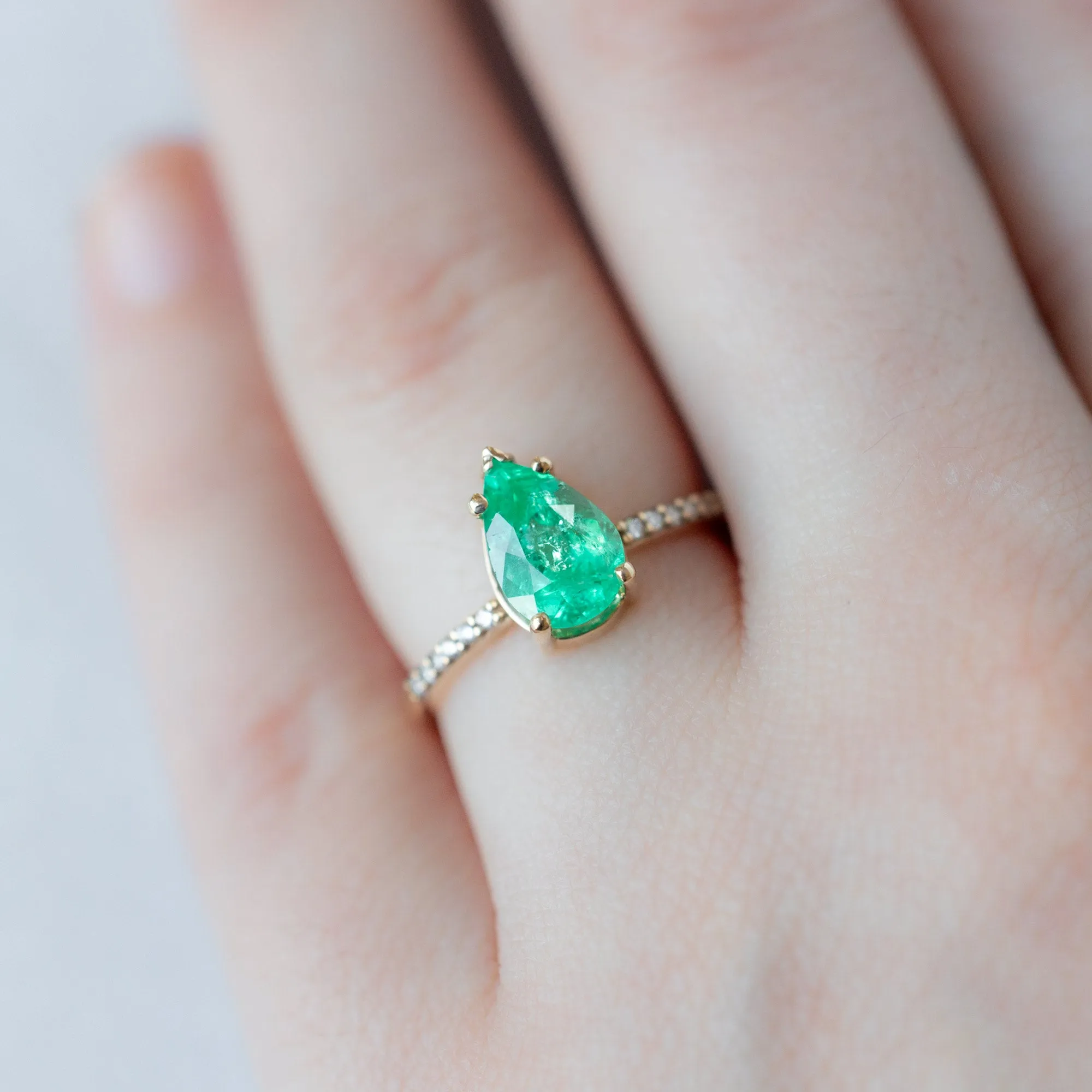 The Willow Ring | 1.47ct Pear Emerald in 14K Yellow Gold
