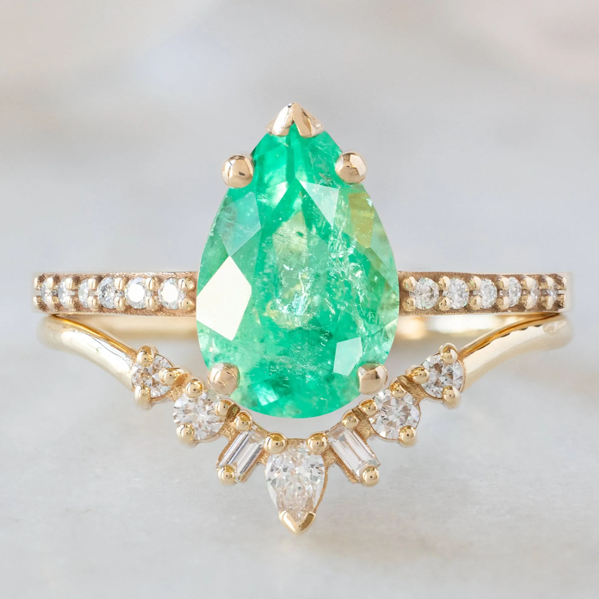 The Willow Ring | 1.47ct Pear Emerald in 14K Yellow Gold
