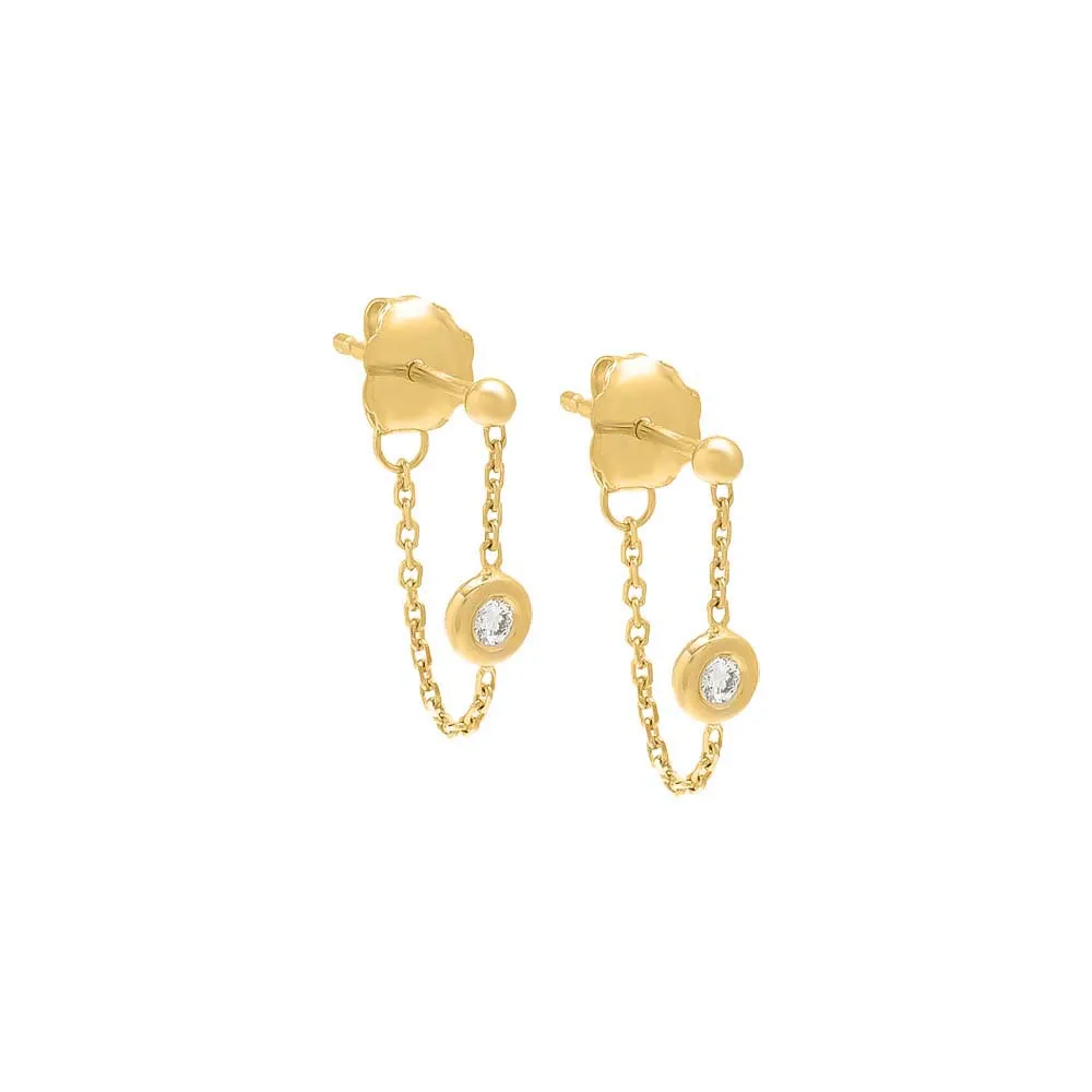 Tiny Diamond Front Back Chain Stud Earring 14K