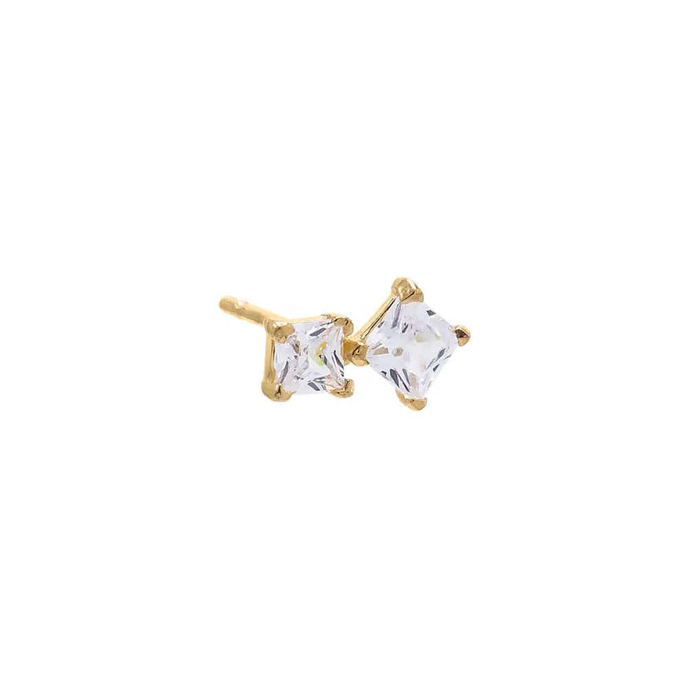 Tiny Double Princess Cut Stud Earring 14K