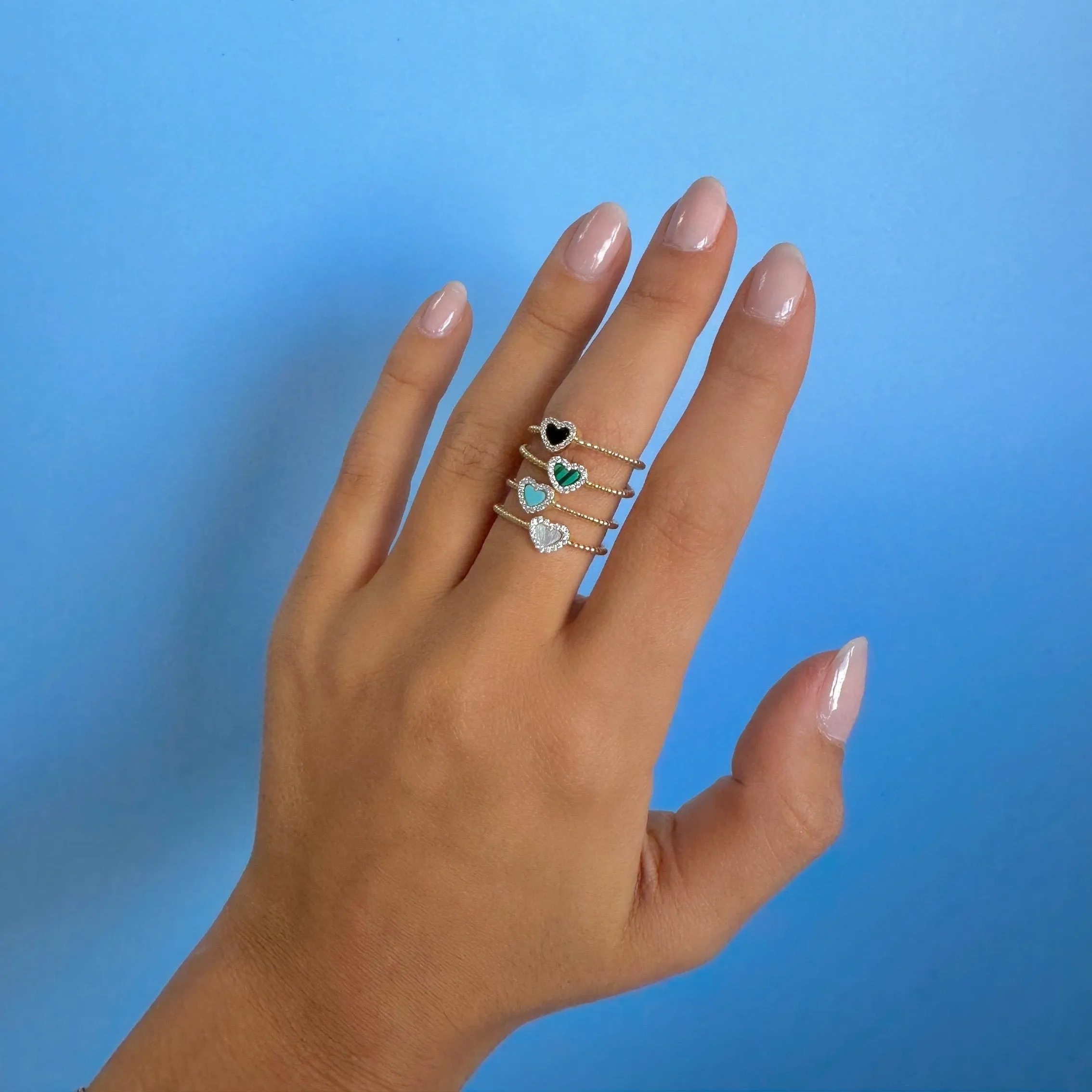 Tiny Pave Colored Gemstone Beaded Ring