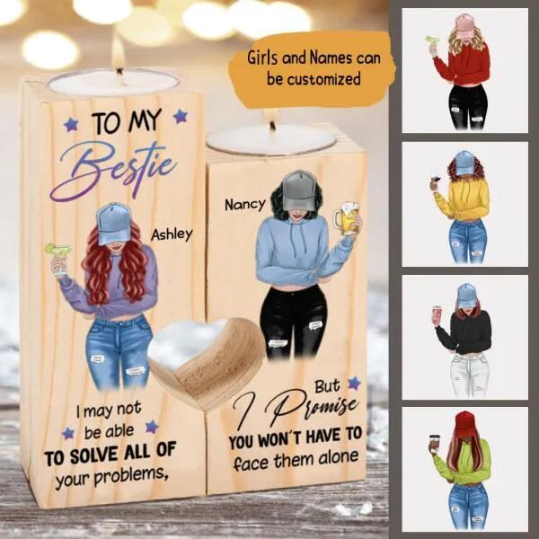 To My Bestie Personalized Wooden Candle Holder - Girls and Names can customized