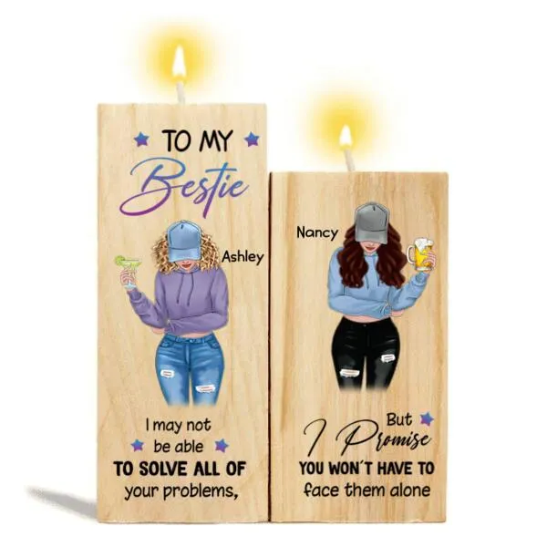 To My Bestie Personalized Wooden Candle Holder - Girls and Names can customized
