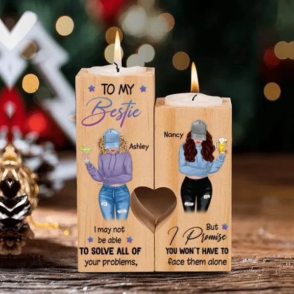 To My Bestie Personalized Wooden Candle Holder - Girls and Names can customized