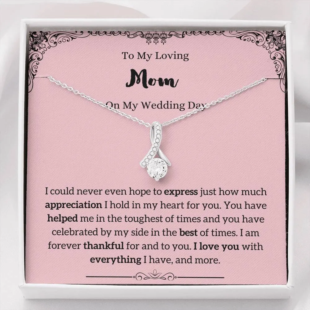 To My Mom on My Wedding Day Petite Ribbon Necklace