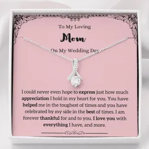 To My Mom on My Wedding Day Petite Ribbon Necklace