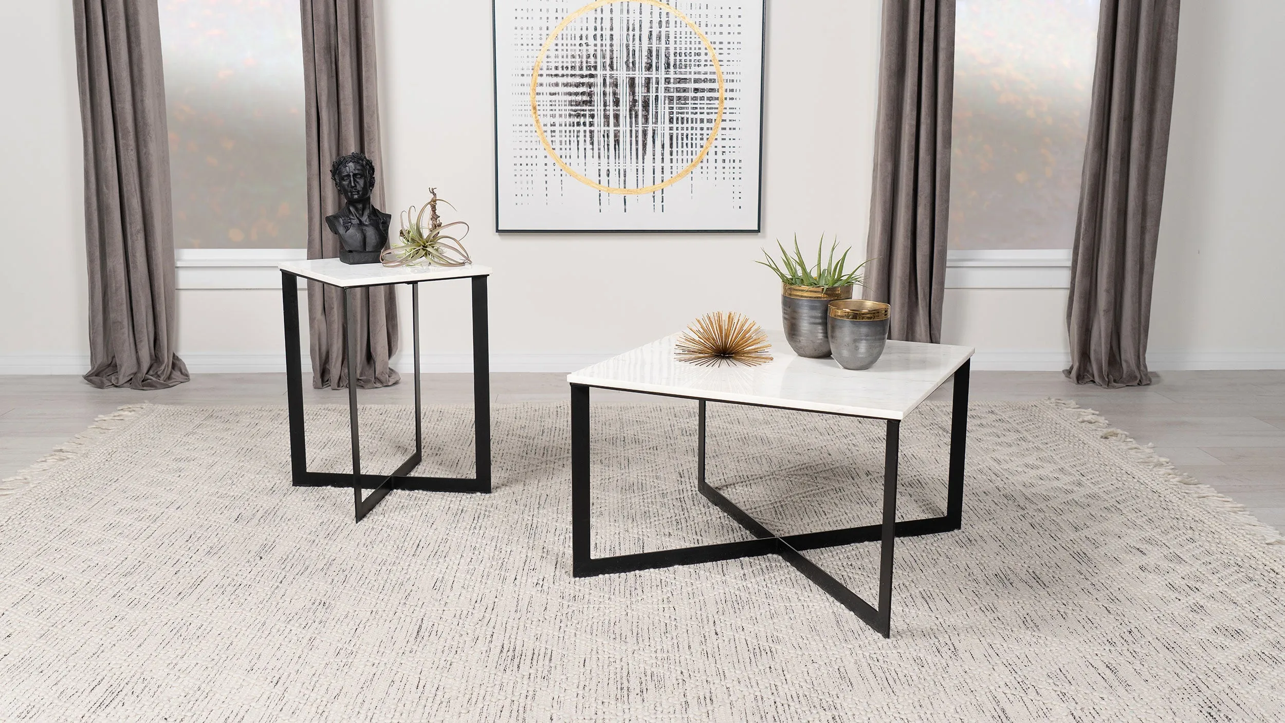 Tobin Square Marble Top Coffee Table White and Black