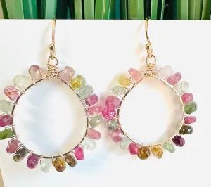 Tourmaline Gemstone Hoop Earrings/Open Earrings