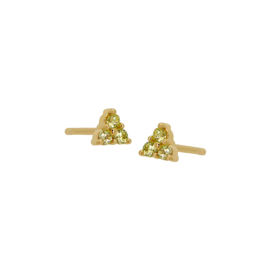 Trio Apple Green CZ Stud Earrings in Gold