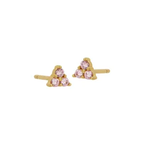 Trio Pink CZ Stud Earrings in Gold