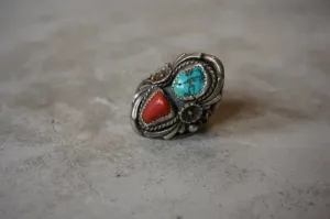 Turquoise and Coral Ring | Vintage