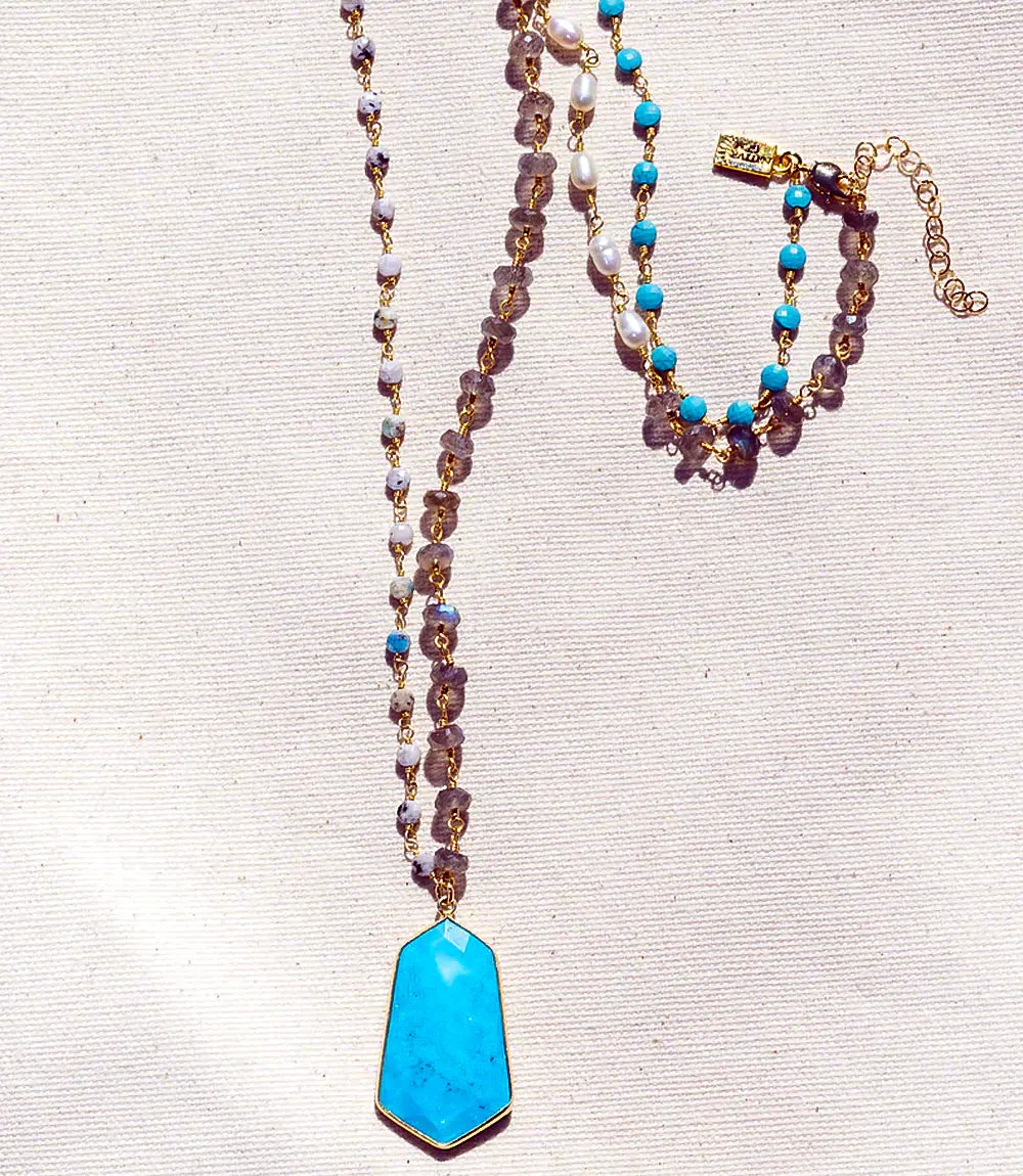 Turquoise Pendant Beaded Necklace