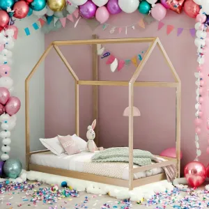 Twin Size House Bed Kids Brown Mid-Century Modern Contemporary