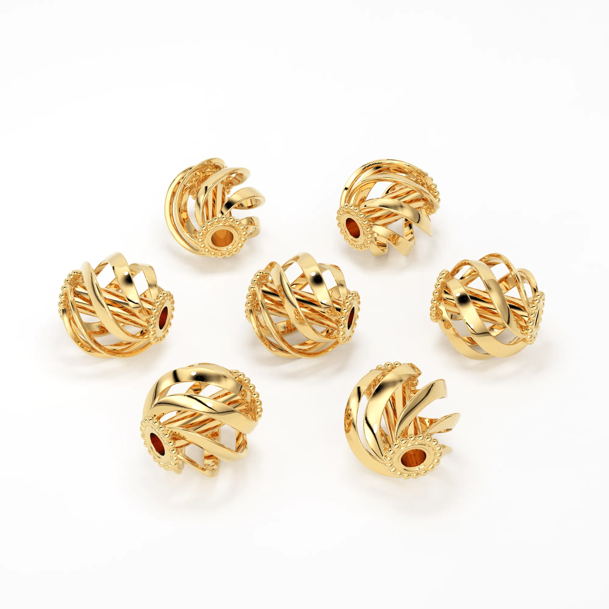 Twisted Spiral Solid Gold 14k 18k Designer Handmade Gold Spacer Bead Jewelry Making Supply 6mm