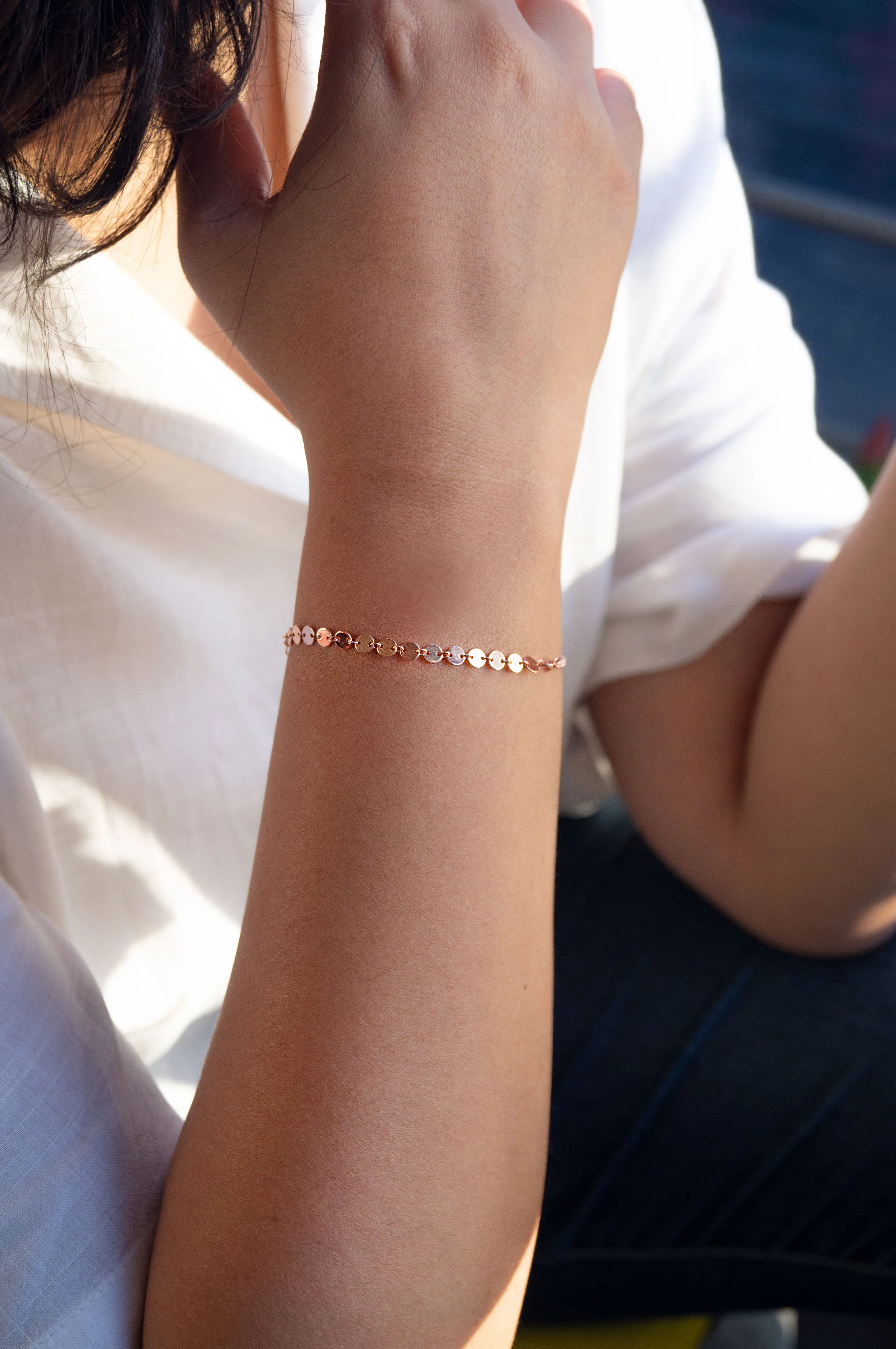 Two Way Circles and Chain Rose Gold Plated Sterling Silver Chain Bracelet