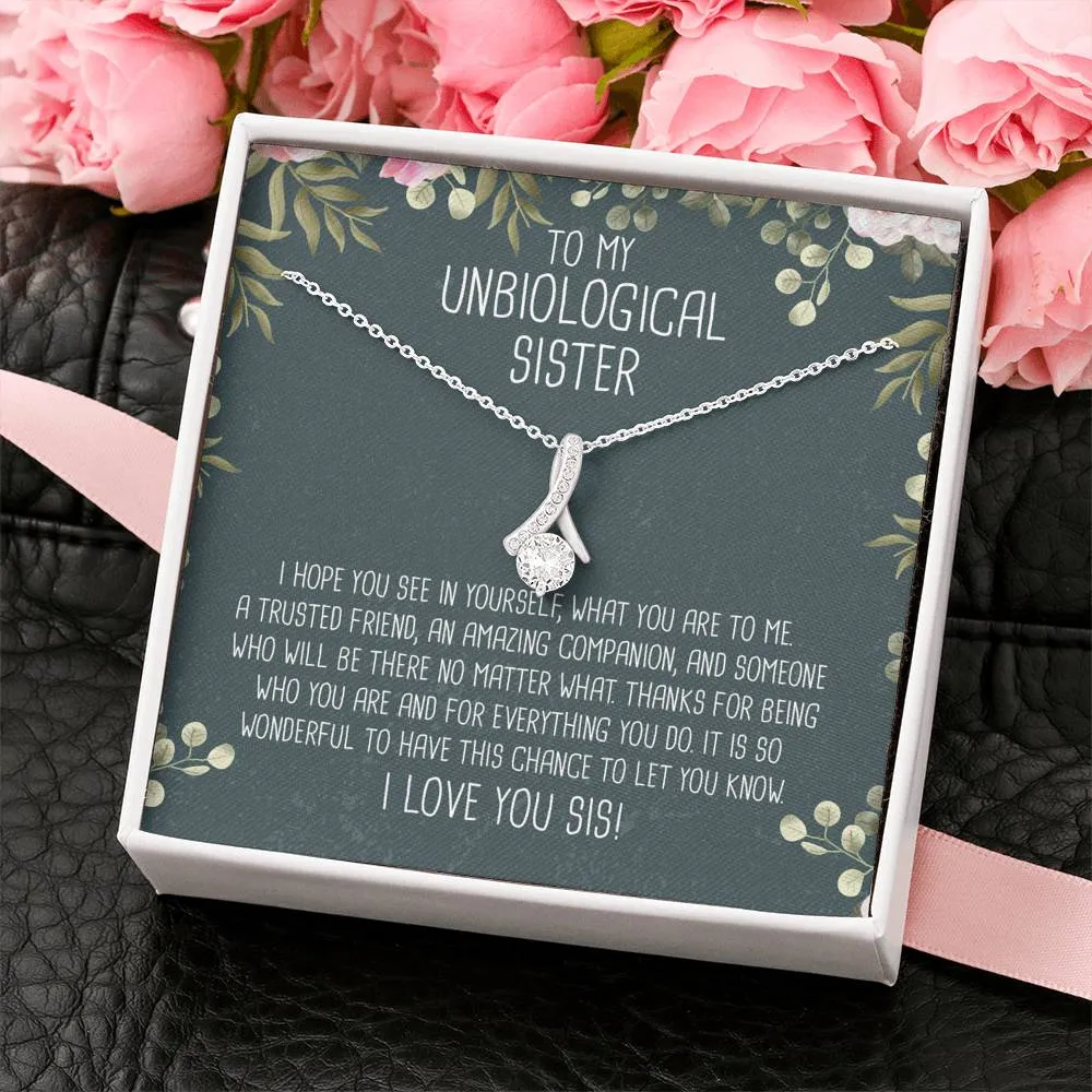 Unbiological Sister Ribbon Drop Pendant Necklace