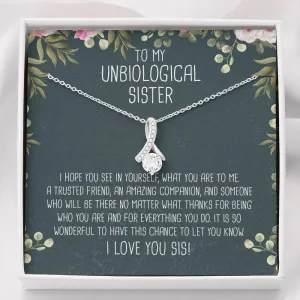 Unbiological Sister Ribbon Drop Pendant Necklace