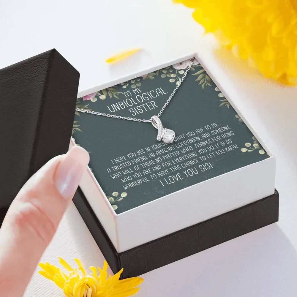 Unbiological Sister Ribbon Drop Pendant Necklace