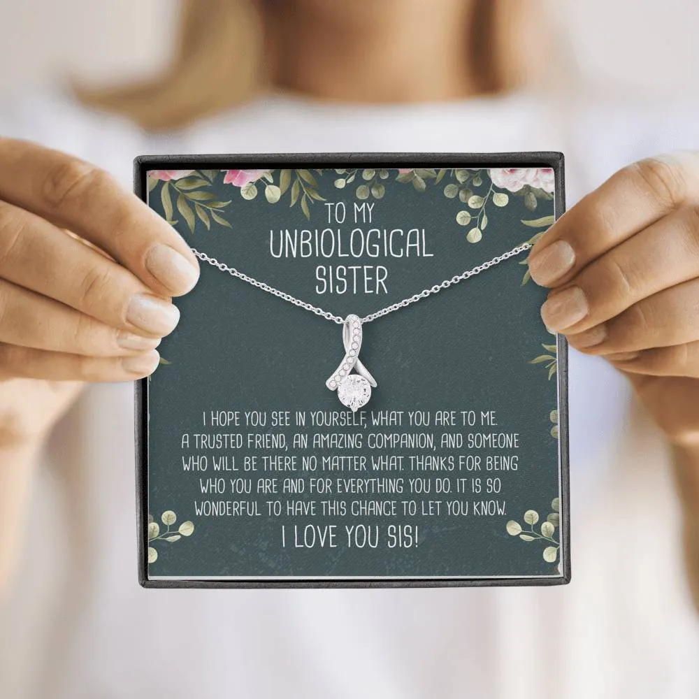 Unbiological Sister Ribbon Drop Pendant Necklace