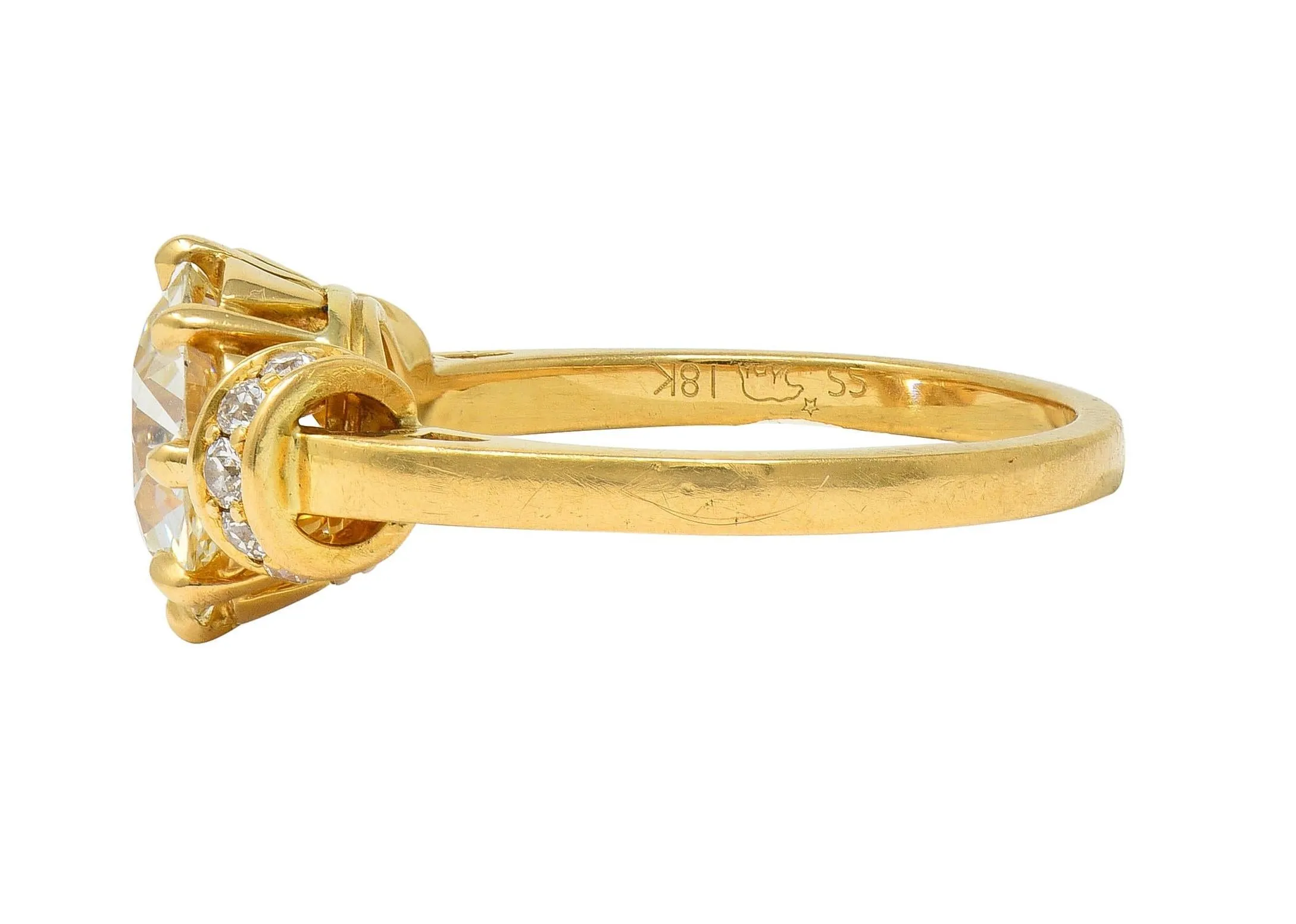 Vintage 1.90 CTW Old European Cut Diamond 18 Karat Yellow Gold Engagement Ring GIA