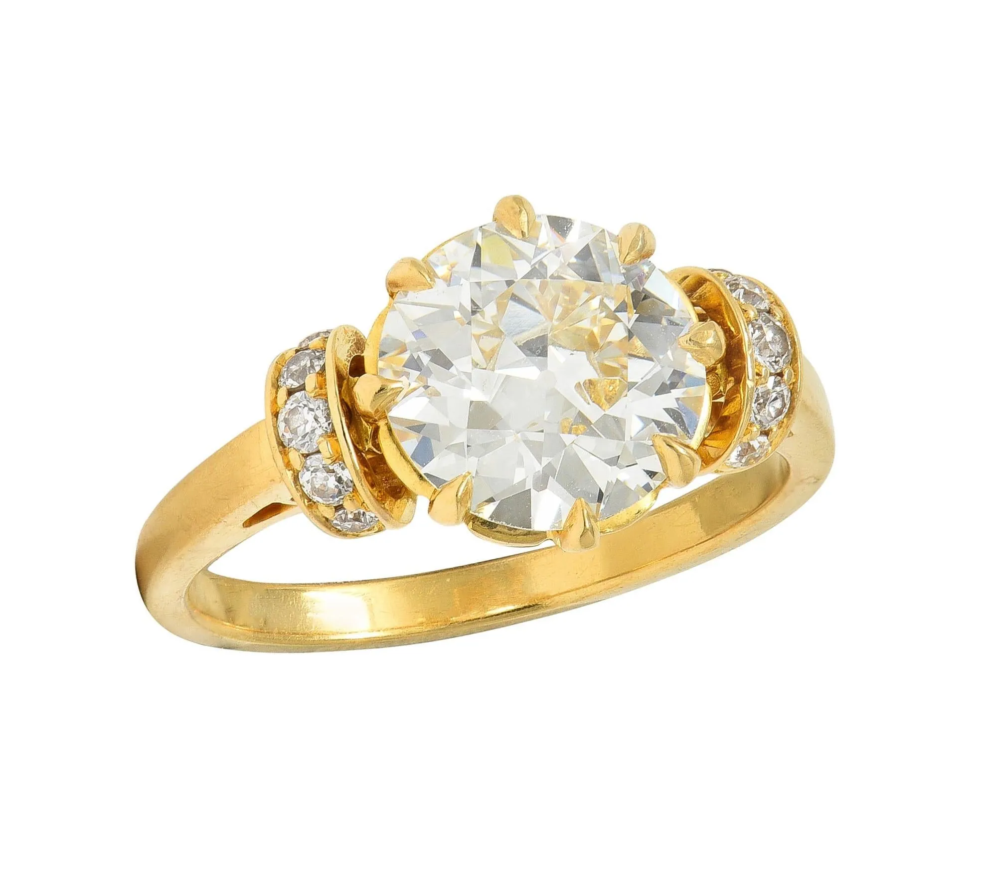 Vintage 1.90 CTW Old European Cut Diamond 18 Karat Yellow Gold Engagement Ring GIA