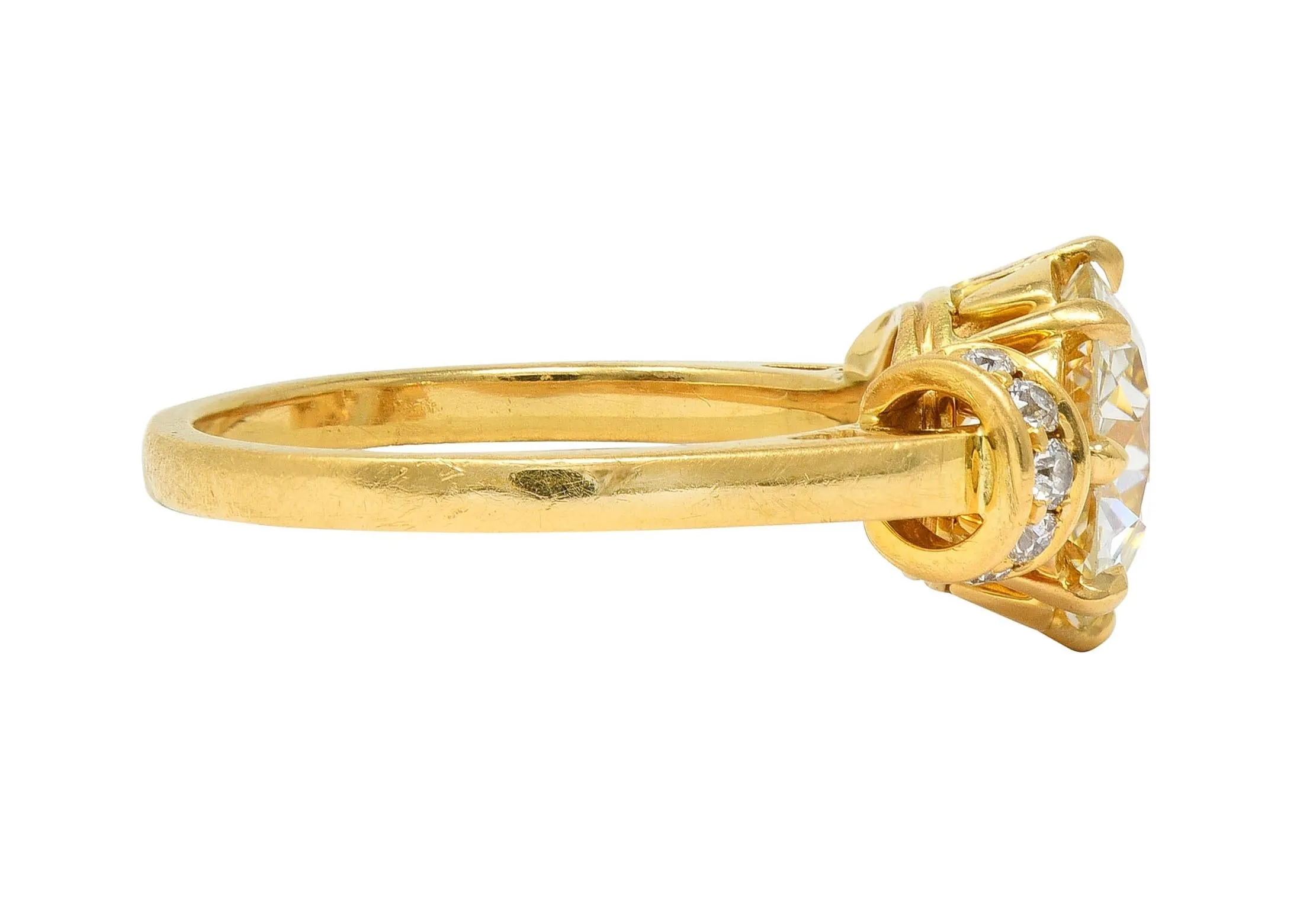 Vintage 1.90 CTW Old European Cut Diamond 18 Karat Yellow Gold Engagement Ring GIA