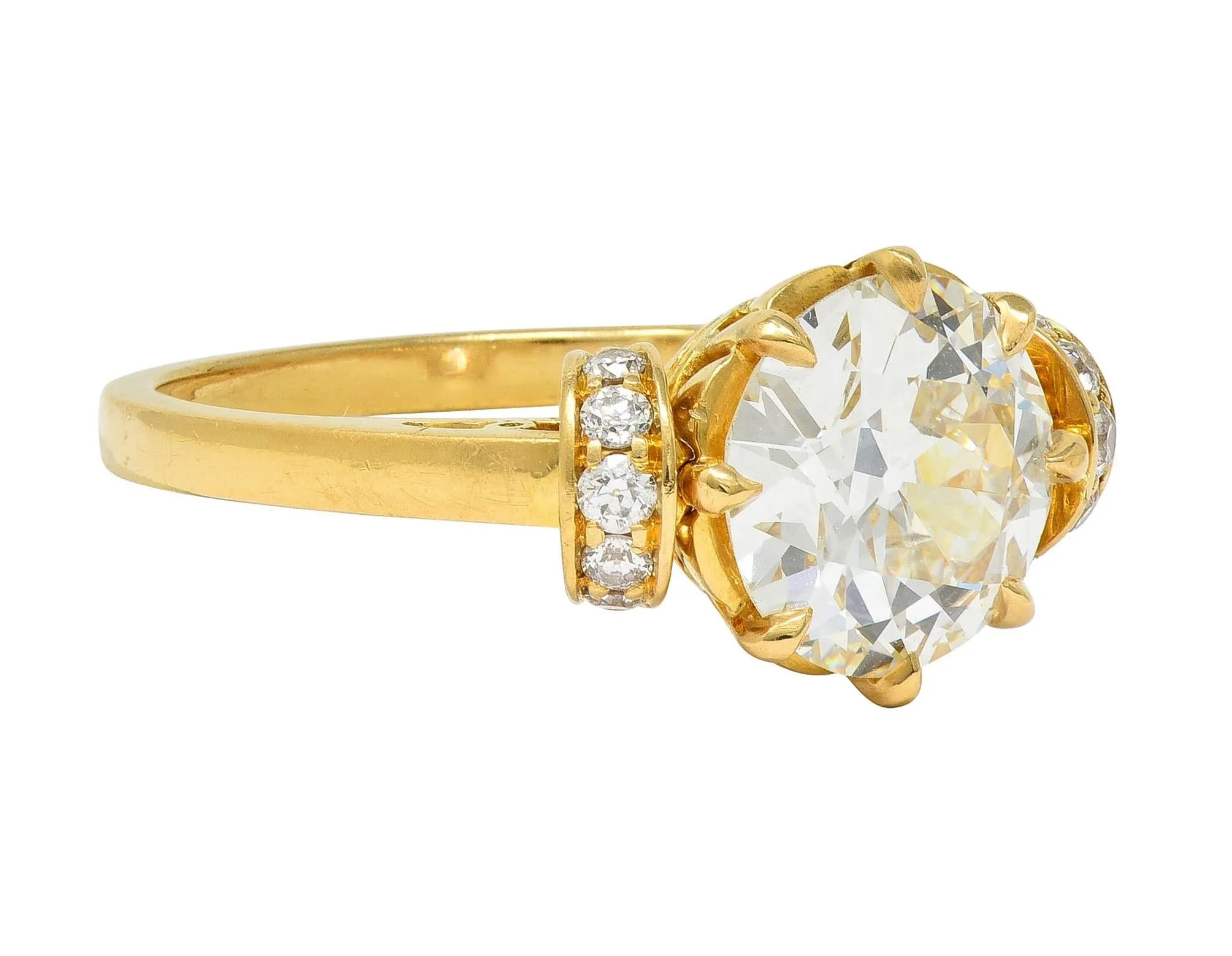 Vintage 1.90 CTW Old European Cut Diamond 18 Karat Yellow Gold Engagement Ring GIA