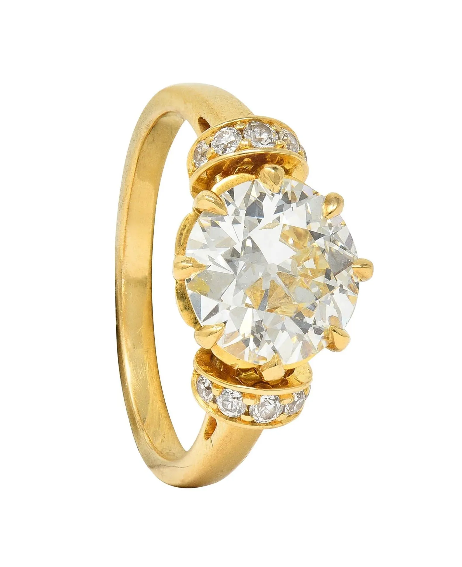 Vintage 1.90 CTW Old European Cut Diamond 18 Karat Yellow Gold Engagement Ring GIA