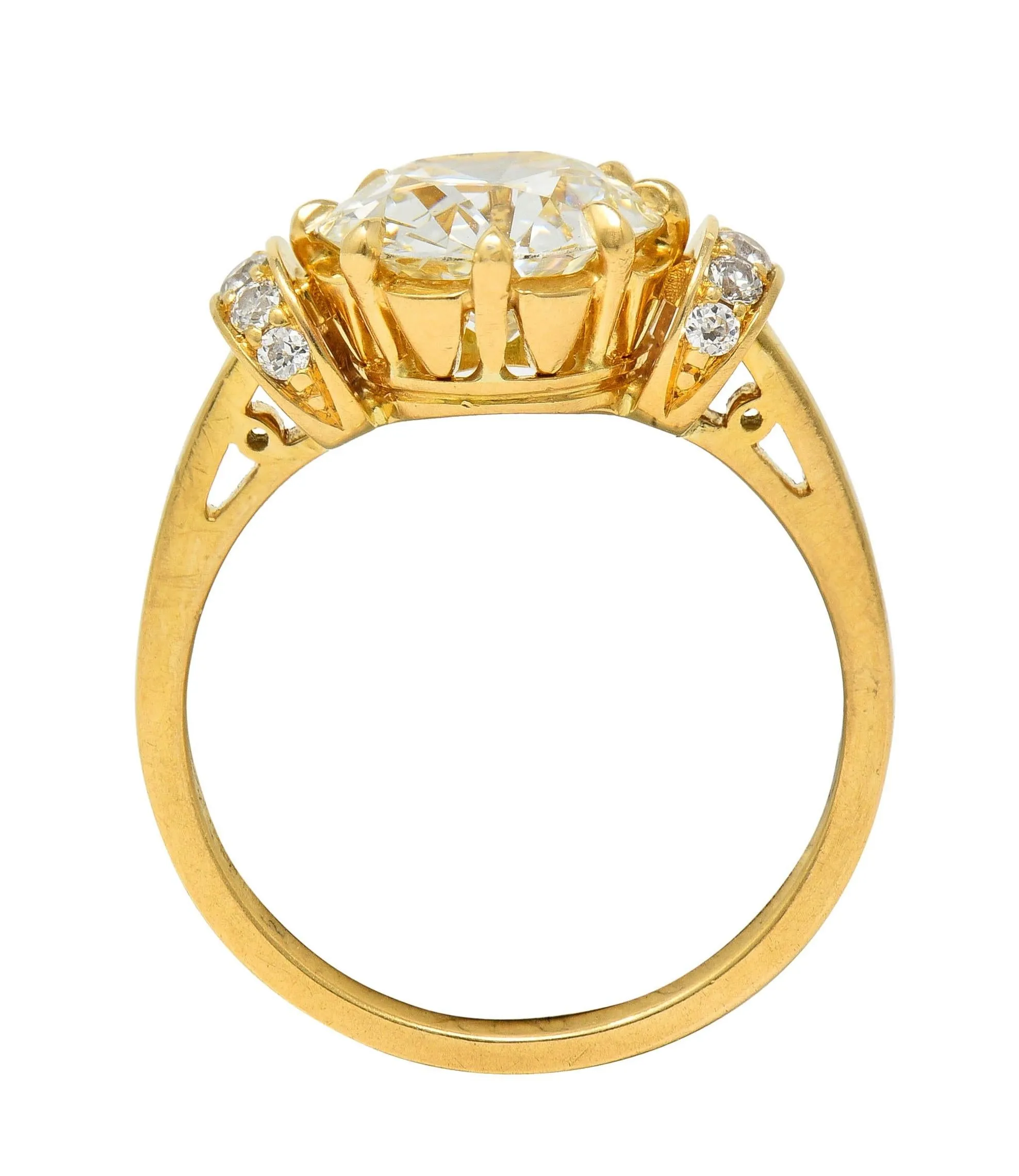 Vintage 1.90 CTW Old European Cut Diamond 18 Karat Yellow Gold Engagement Ring GIA