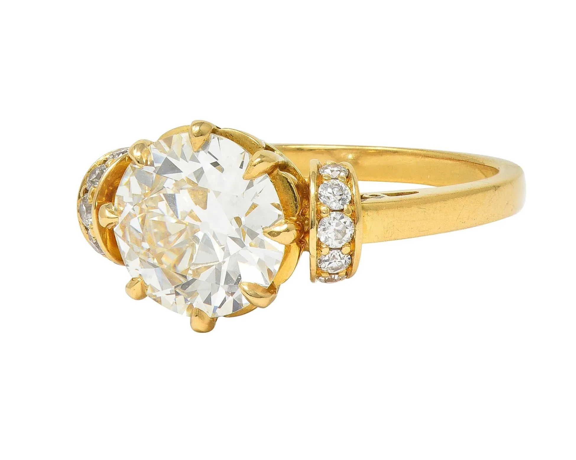 Vintage 1.90 CTW Old European Cut Diamond 18 Karat Yellow Gold Engagement Ring GIA