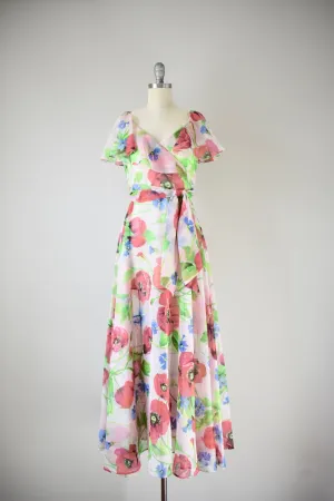 Vintage 1970s Sheer Floral Print Dress- Size Small/ Medium