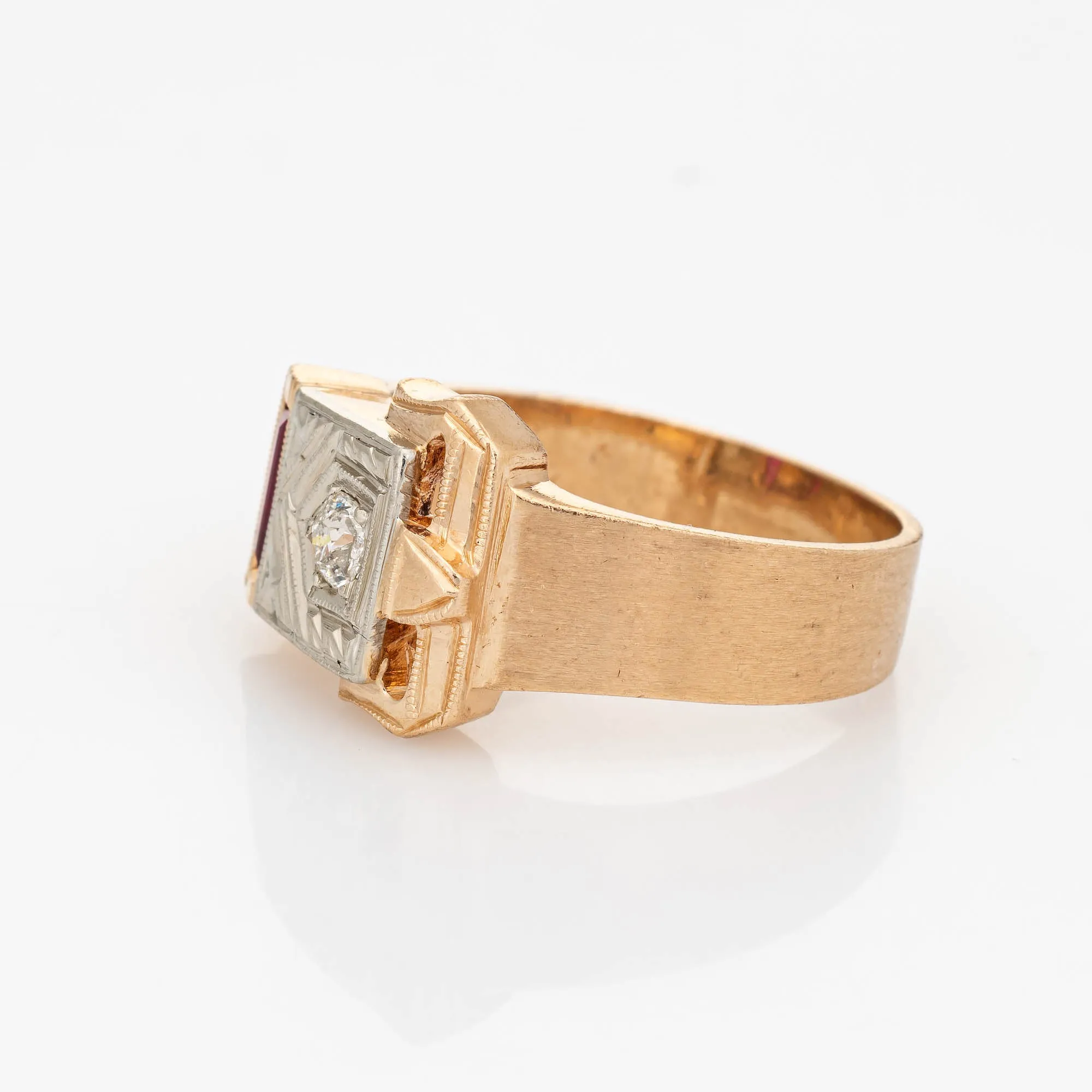 Vintage 40s Diamond Buckle Ring 14k Yellow Gold Retro Estate Fine Jewelry Belt 9