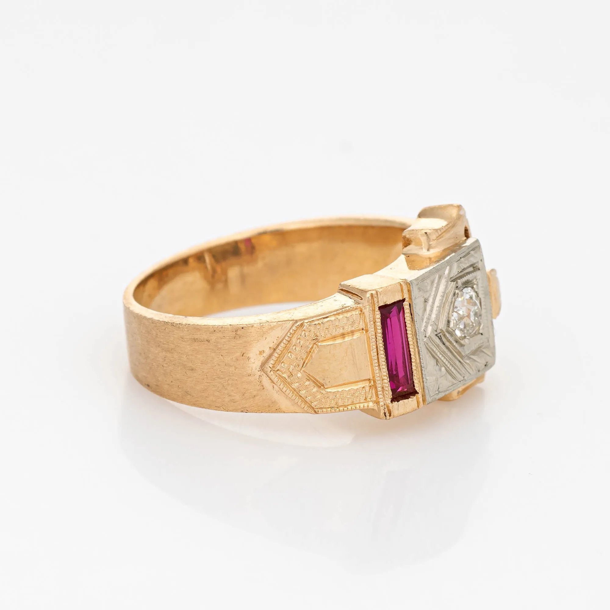 Vintage 40s Diamond Buckle Ring 14k Yellow Gold Retro Estate Fine Jewelry Belt 9
