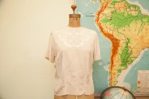 Vintage 50s Tailored Woman Silk Embroidered Blouse