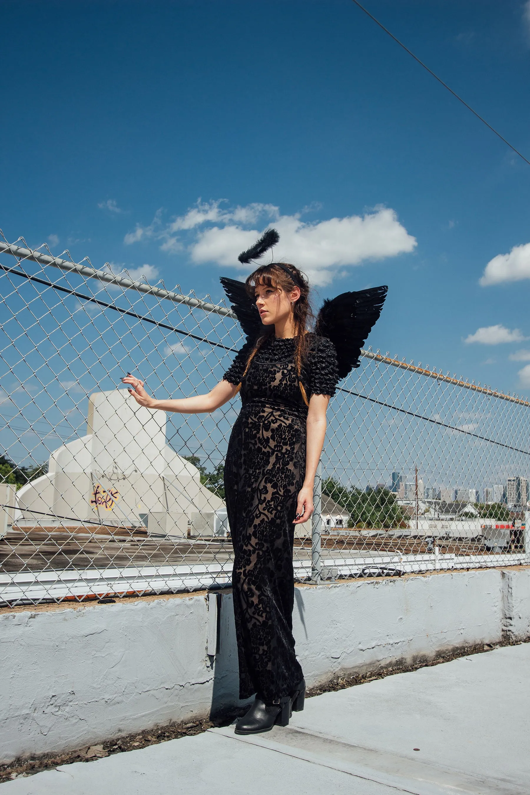 Vintage 90's Black Floral Maxi Dress | S