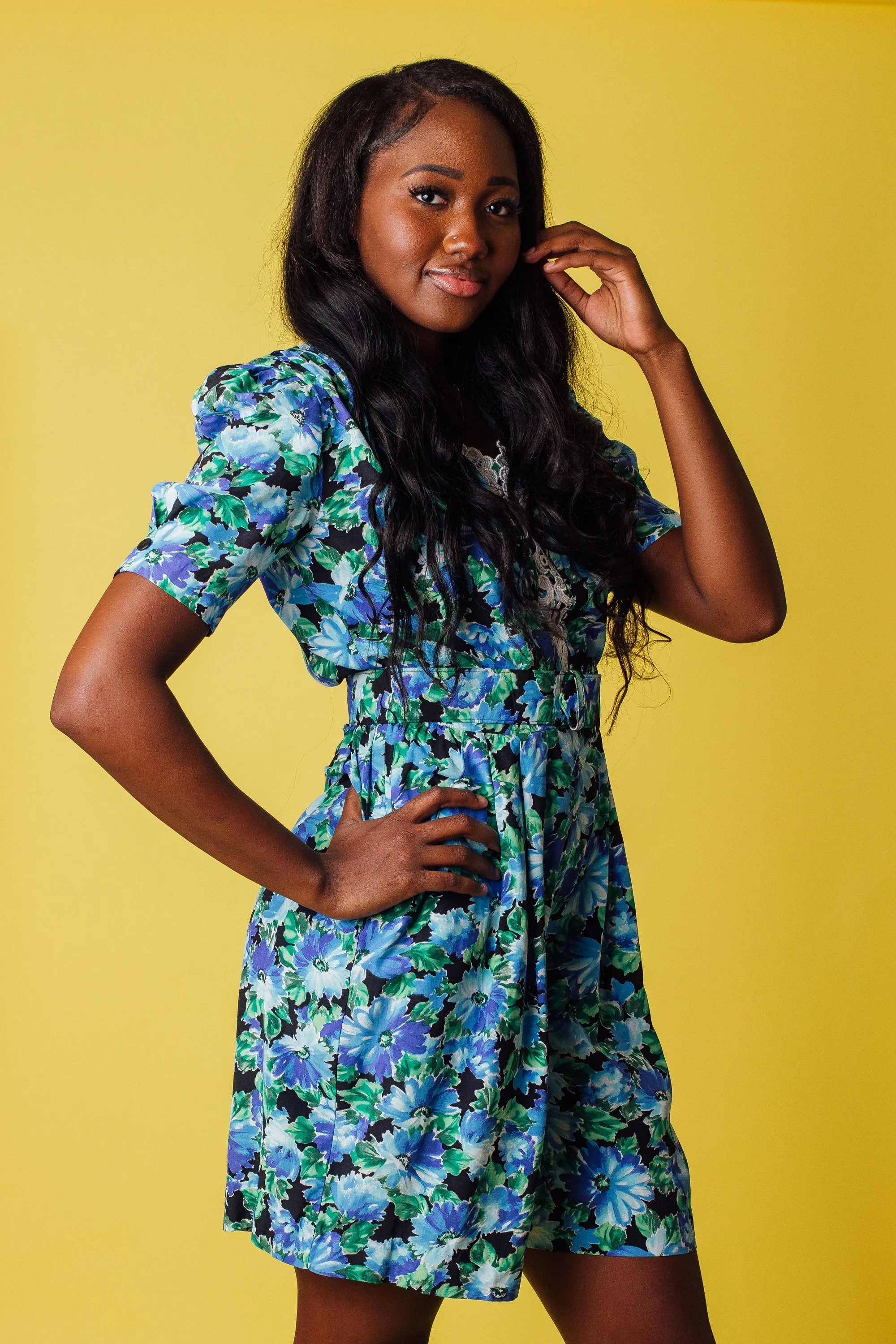 Vintage 90's Blue Floral Karin Stevens Romper | S