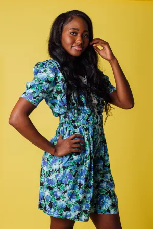 Vintage 90's Blue Floral Karin Stevens Romper | S