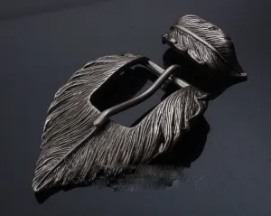 vintage antique silver color metal cowboy men leaves design belt buckle 2pcs parts/set