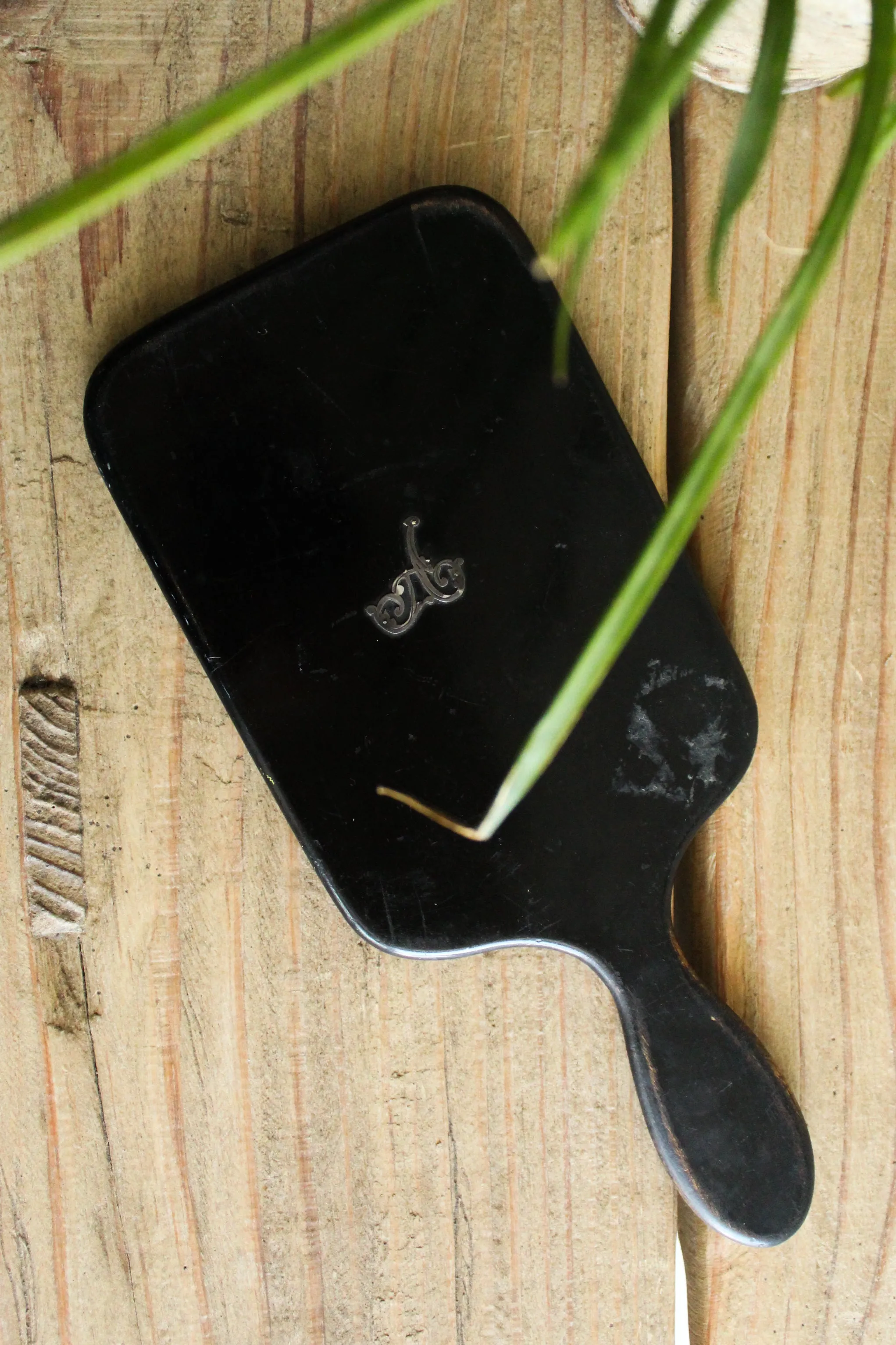Vintage Art Deco Black Celluloid Hand Mirror